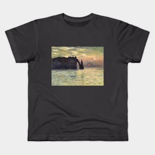 The Cliff, Etretat, Sunset by Claude Monet Kids T-Shirt